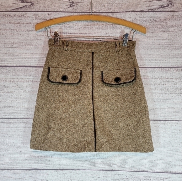 XIN Xin Woolen Mini Skirt with Faux Pockets Tan Size Small - Picture 1 of 3
